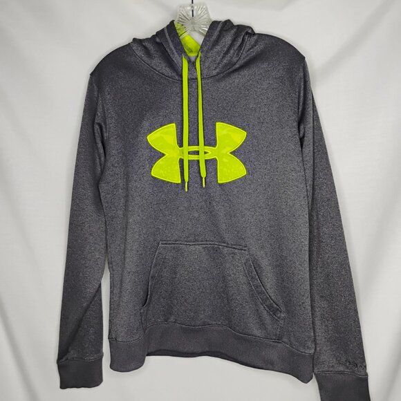 Under Armour Hoodie Pullover Sweatshirt Storm Fleece Lined Gray Neon Lime M - Picture 2 of 12